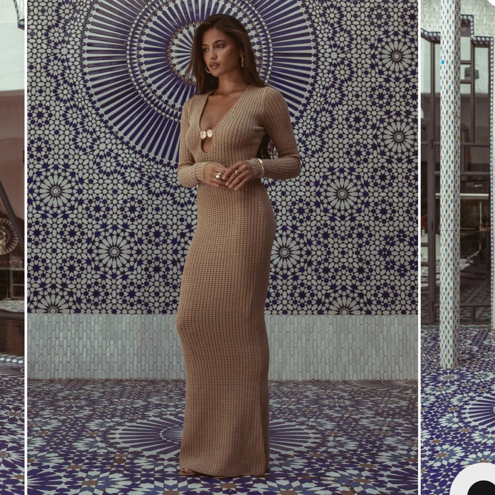 Tan Maxi Dress - 	
Sand Sol Sweater Knit Dress